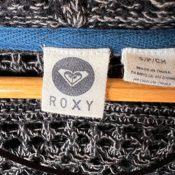Roxy Sweater Womens Size Small Dark Gray Marled Open Knit Hoodie Cardigan - Picture 2 of 12